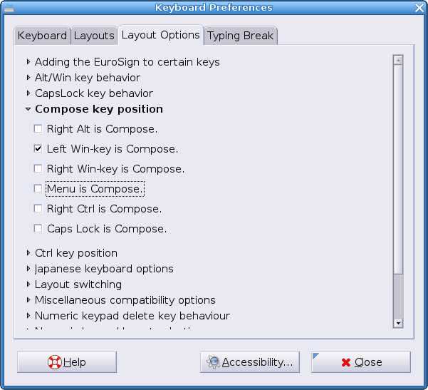 image of gnome keyboard preferences tool